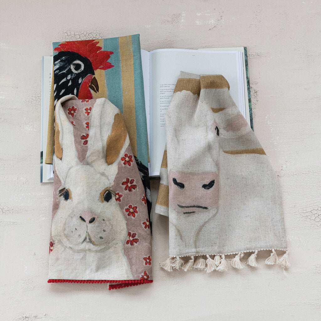 COTTON AND LINEN PRINTED TEA TOWEL