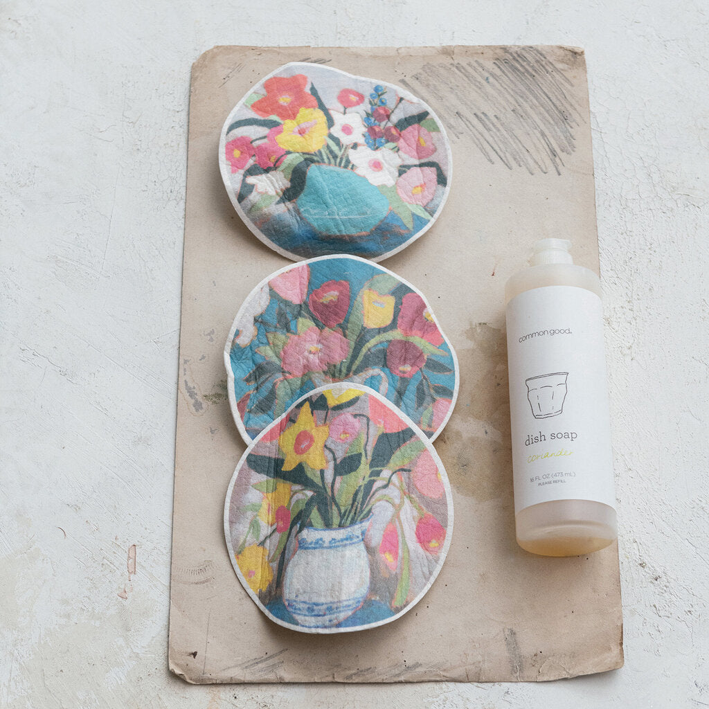 REUSABLE CELLULOSE SPONGE CLOTH WITH FLOWERS IN VASE