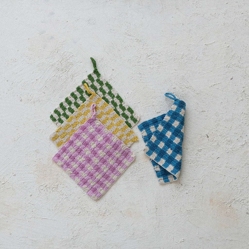 COTTON CROCHETED PLAID POT HOLDER