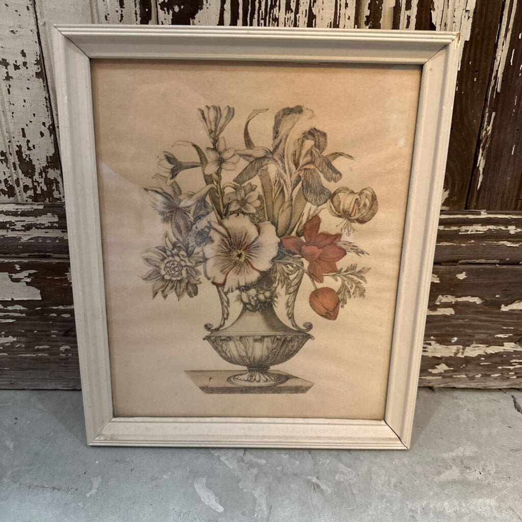 VINTAGE PRINT OF FLOWERS IN VASE