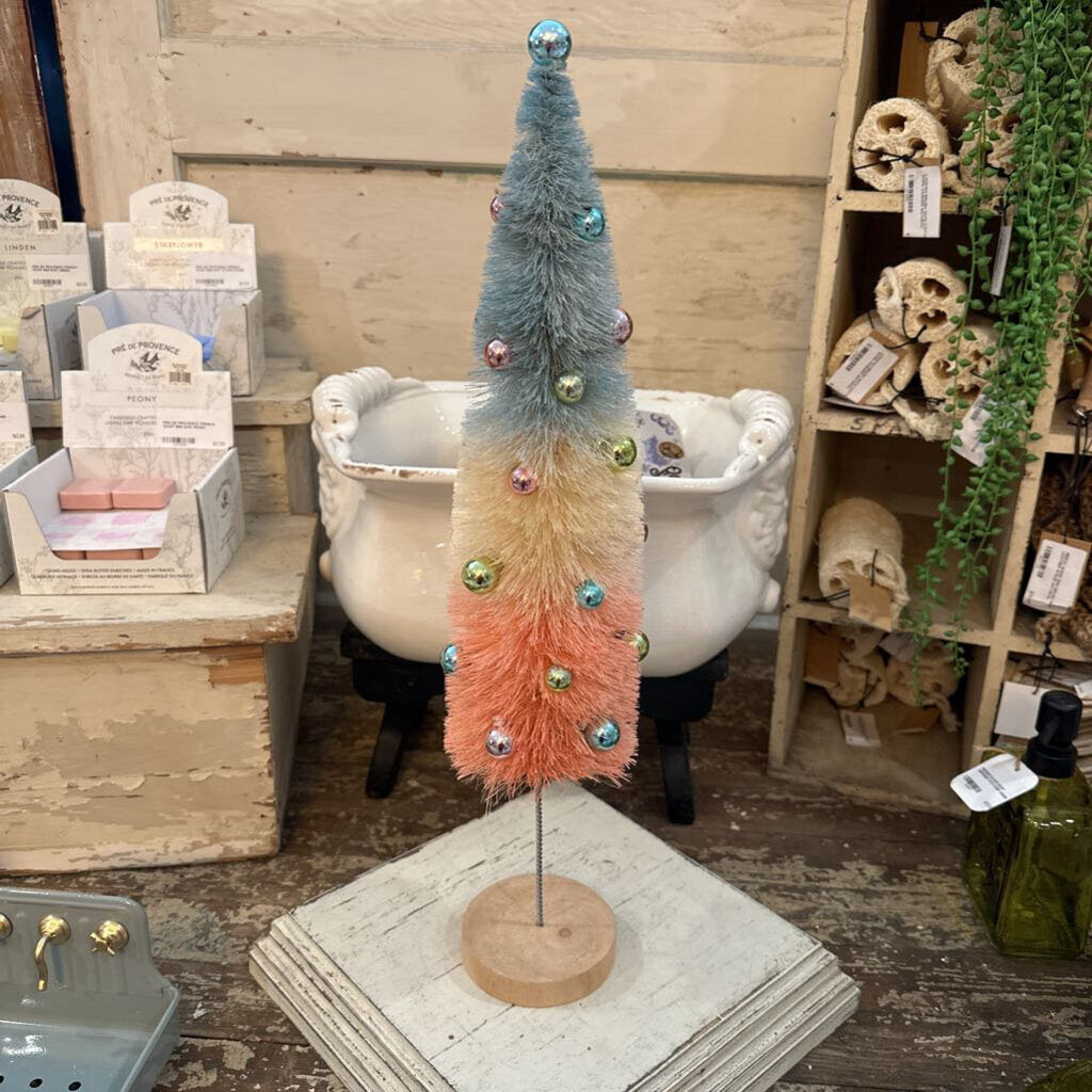 BOTTLE BRUSH TREE WITH ORNAMENTS