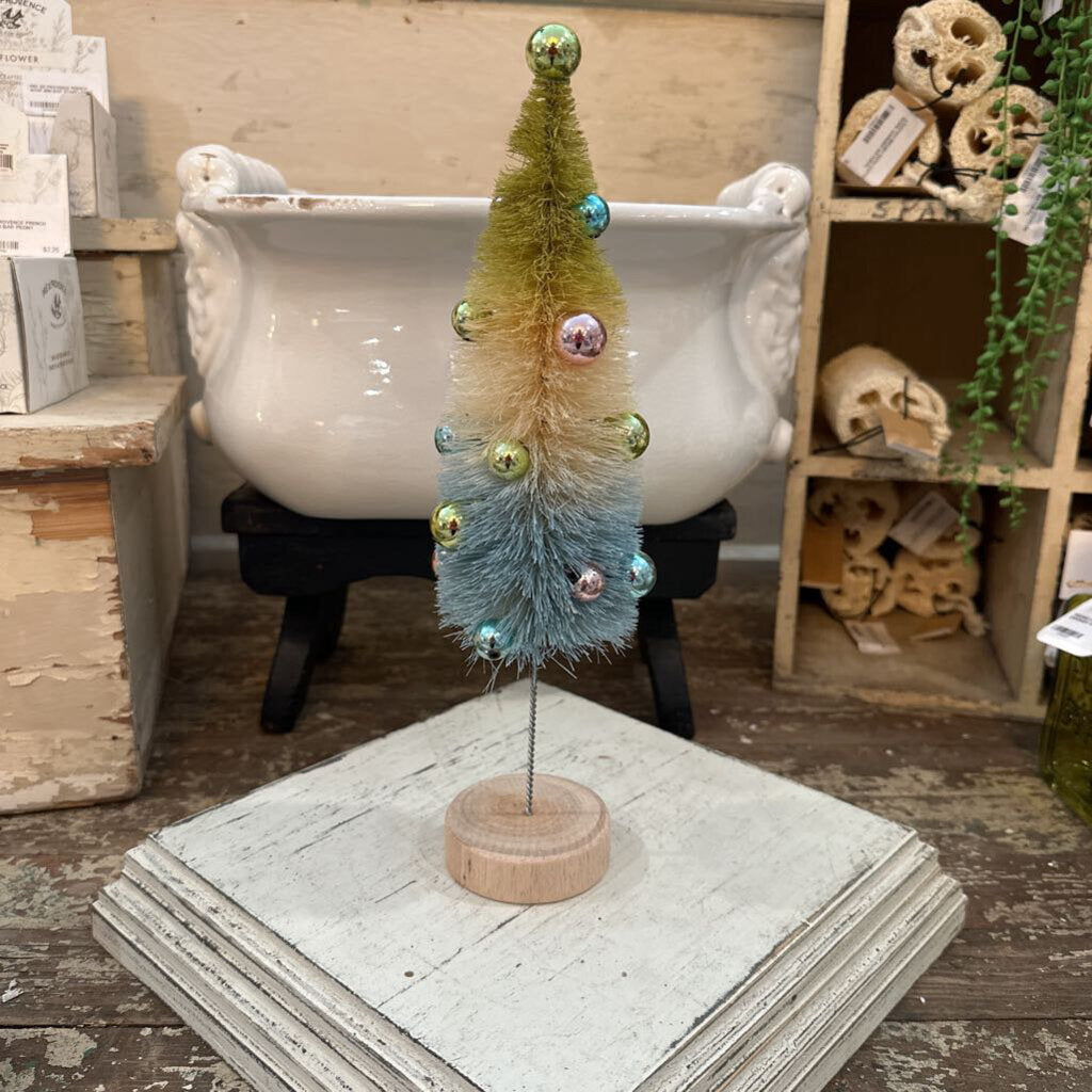 BOTTLE BRUSH TREE WITH ORNAMENTS