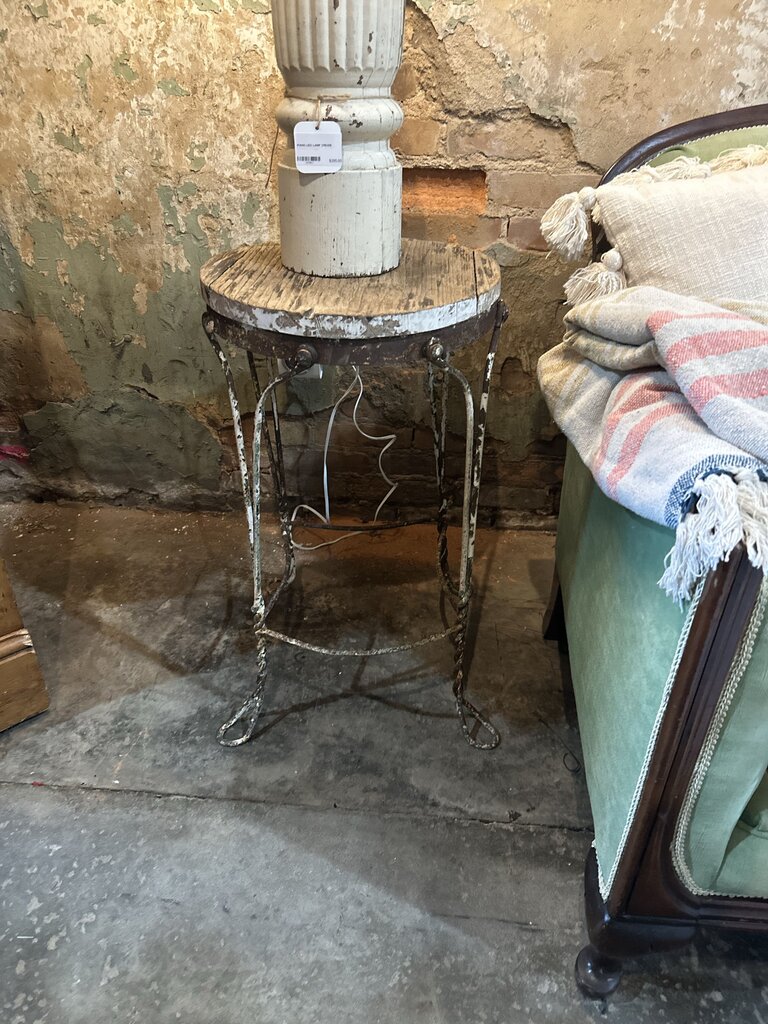 WROUGHT IRON AND WOOD SIDE TABLE