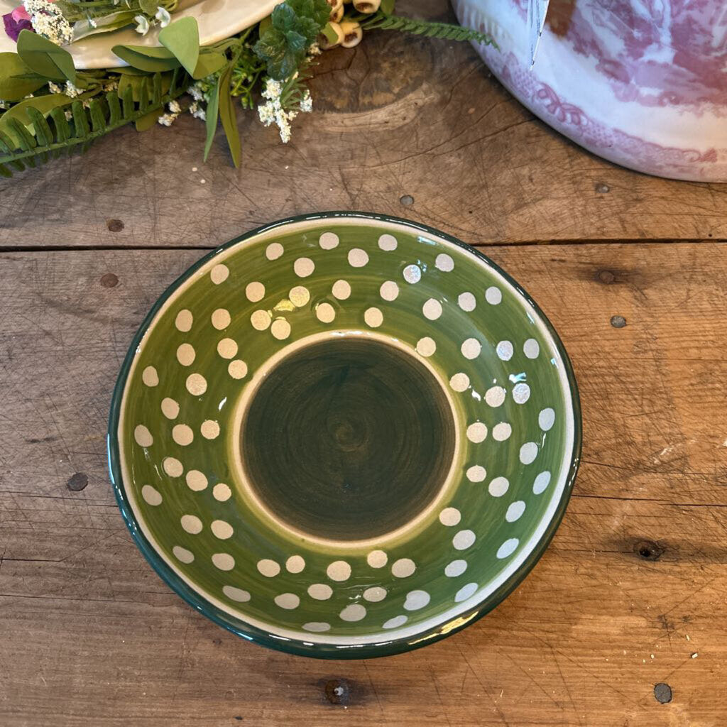 TWO TONE HAND PAINTED STONEWARE BOWL