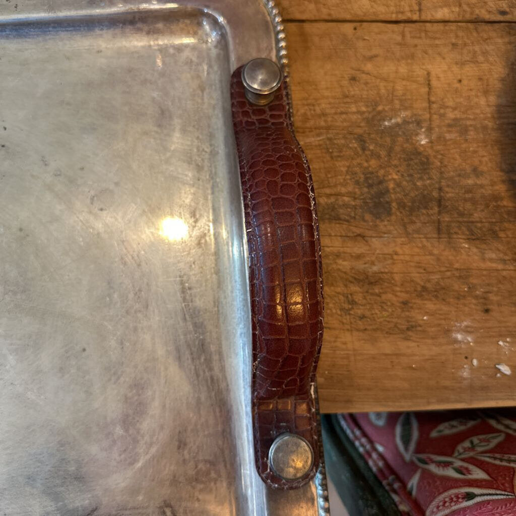 SERVING TRAY WITH LEATHER HANDLES