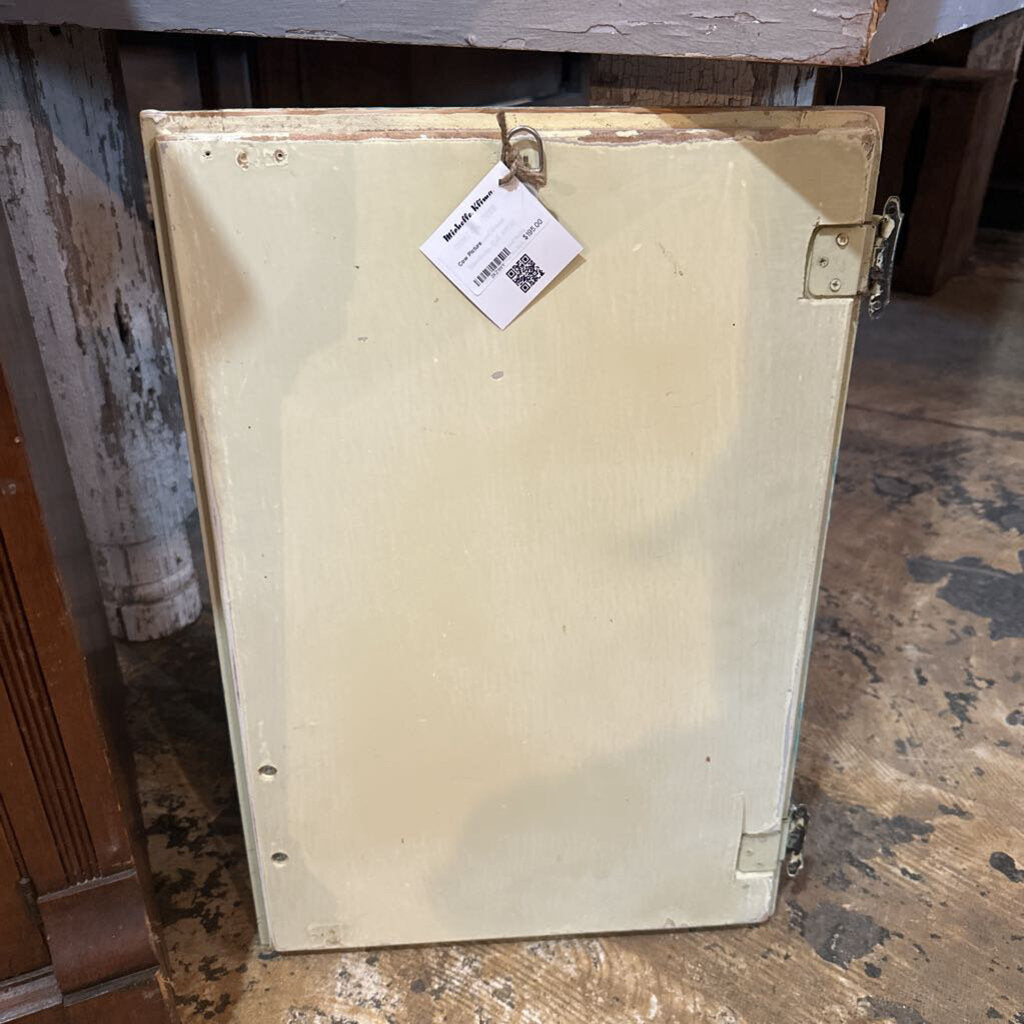 HAND PAINTED COW ON WOOD CABINET DOOR