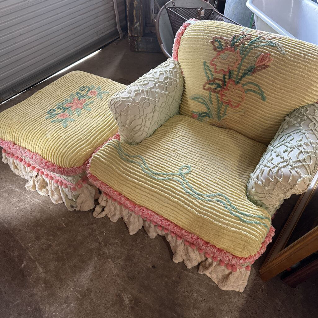 CHENILLE ARM CHAIR WITH MATCHING OTTOMAN