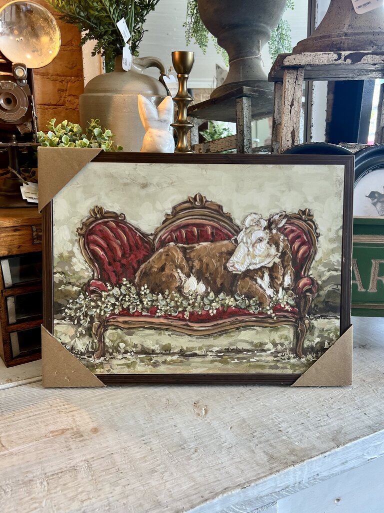 COW ON SOFA FRAMED ART