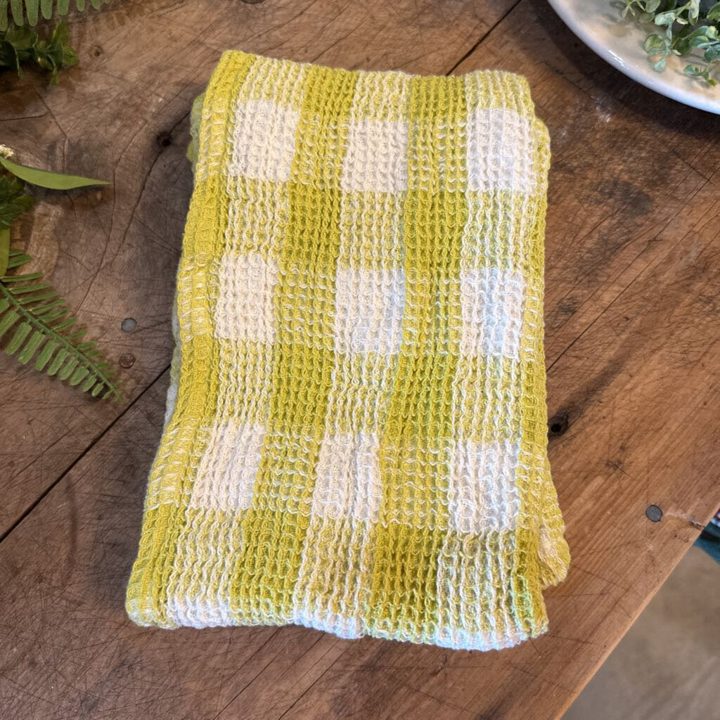 COTTON WAFFLE WEAVE TEA CLOTH WITH GINGHAM PATTERN