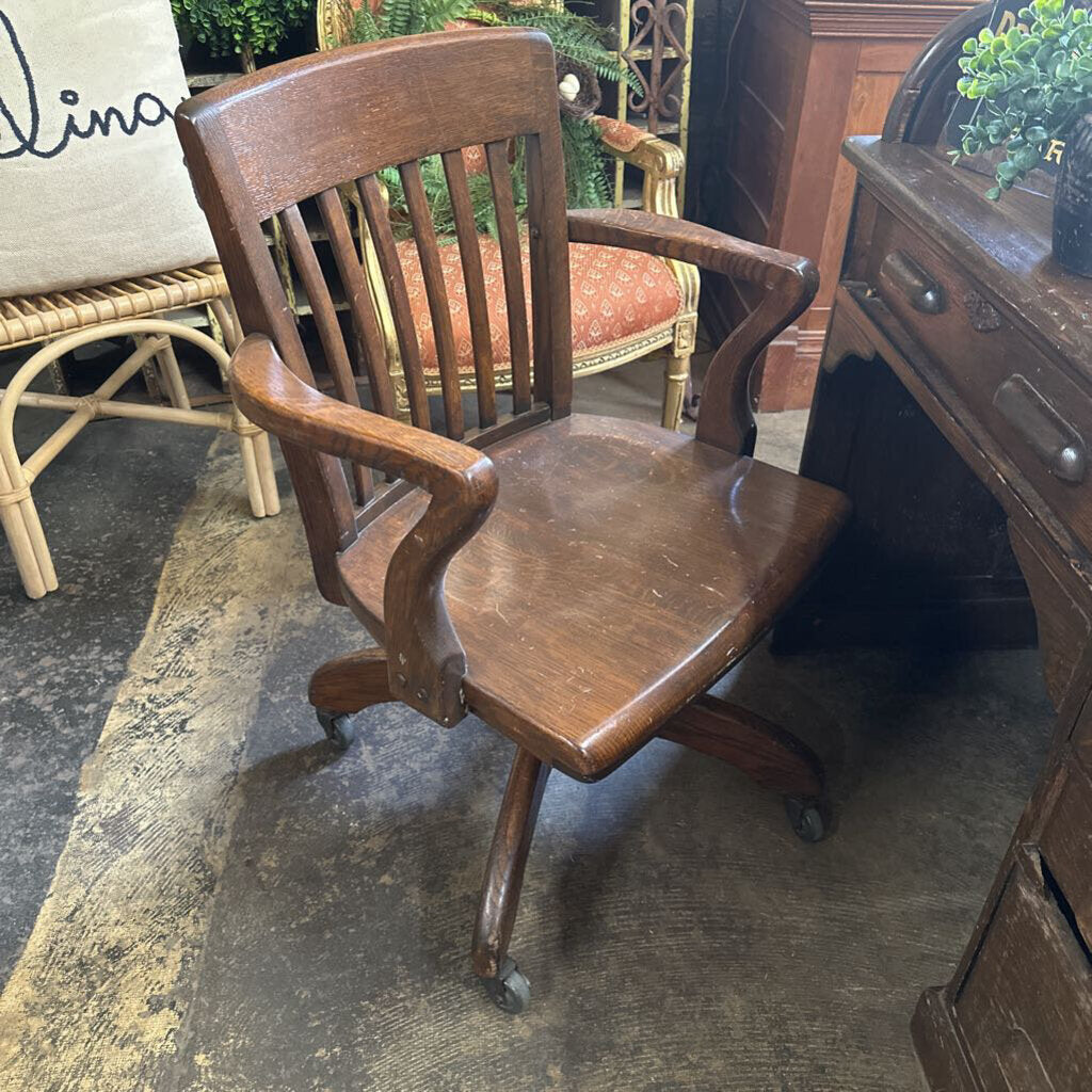 ROLL TOP DESK WITH WOODEN DESK CHAIR
