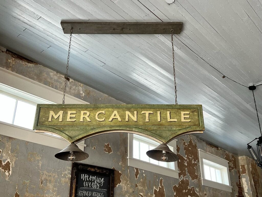 ANTIQUED "MERCANTILE" SIGN LIGHT FIXTURE