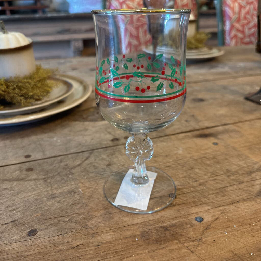 ARBY'S HOLLY BERRY CHRISTMAS COLLECTION BOW STEM WINE GLASS