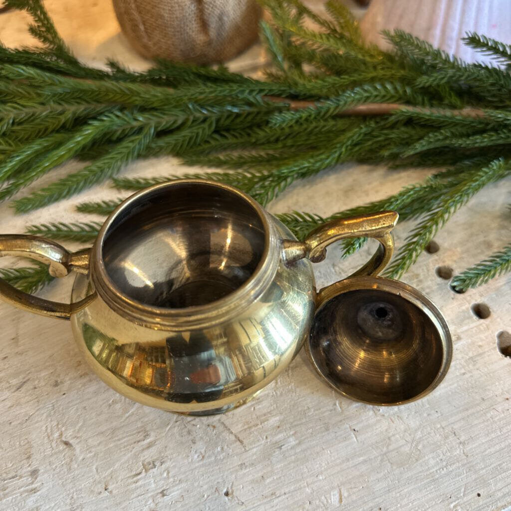 VINTAGE BRASS SUGAR DISH WITH LID