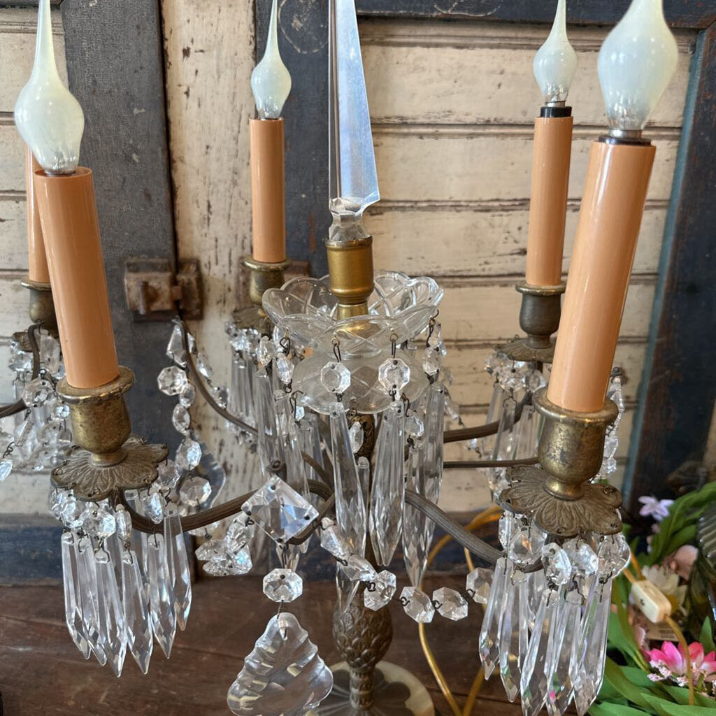 ANTIQUE 1900'S FRENCH CRYSTAL CHANDELIER LAMPS