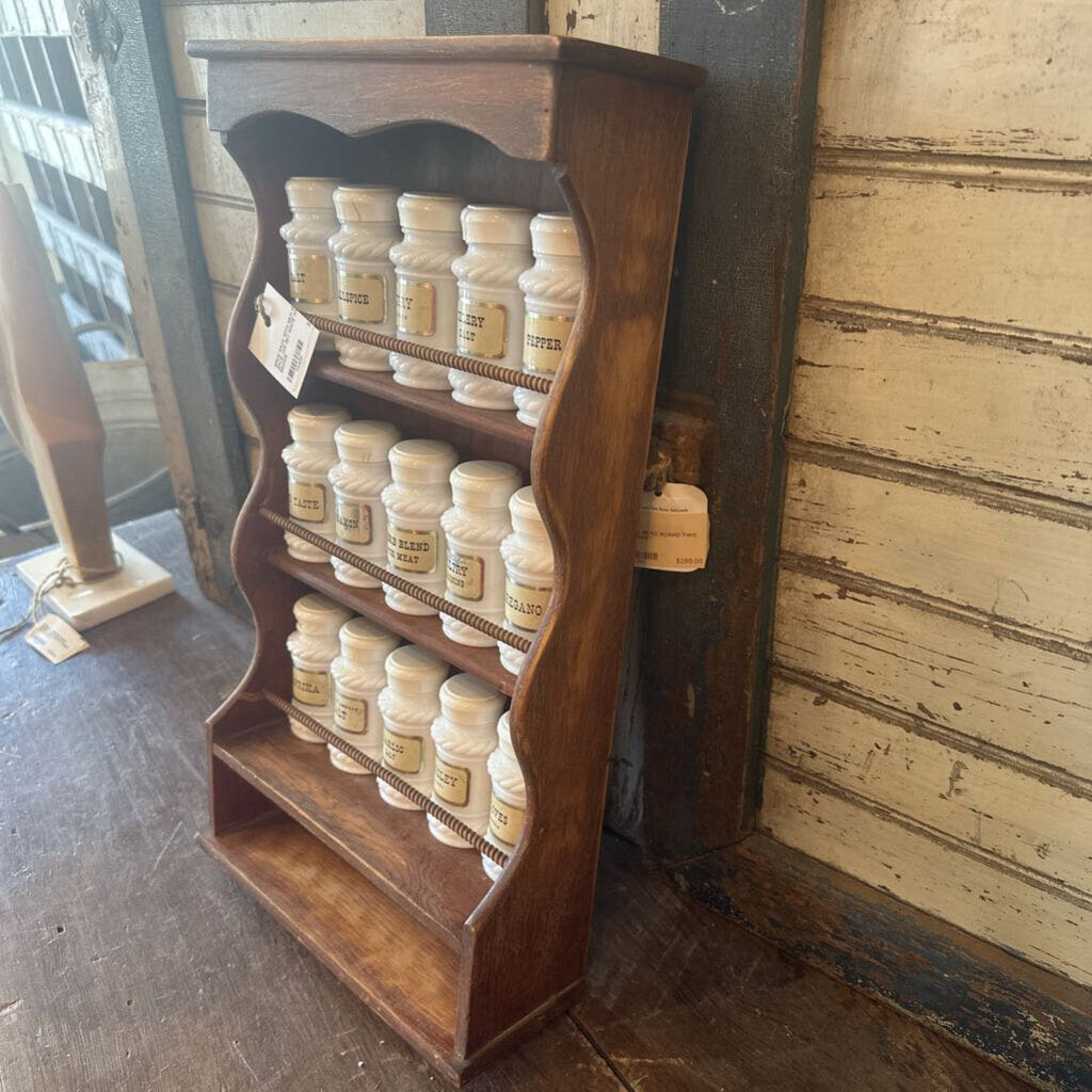 SPICE RACK WITH MILK GLASS SPICE JAR SET