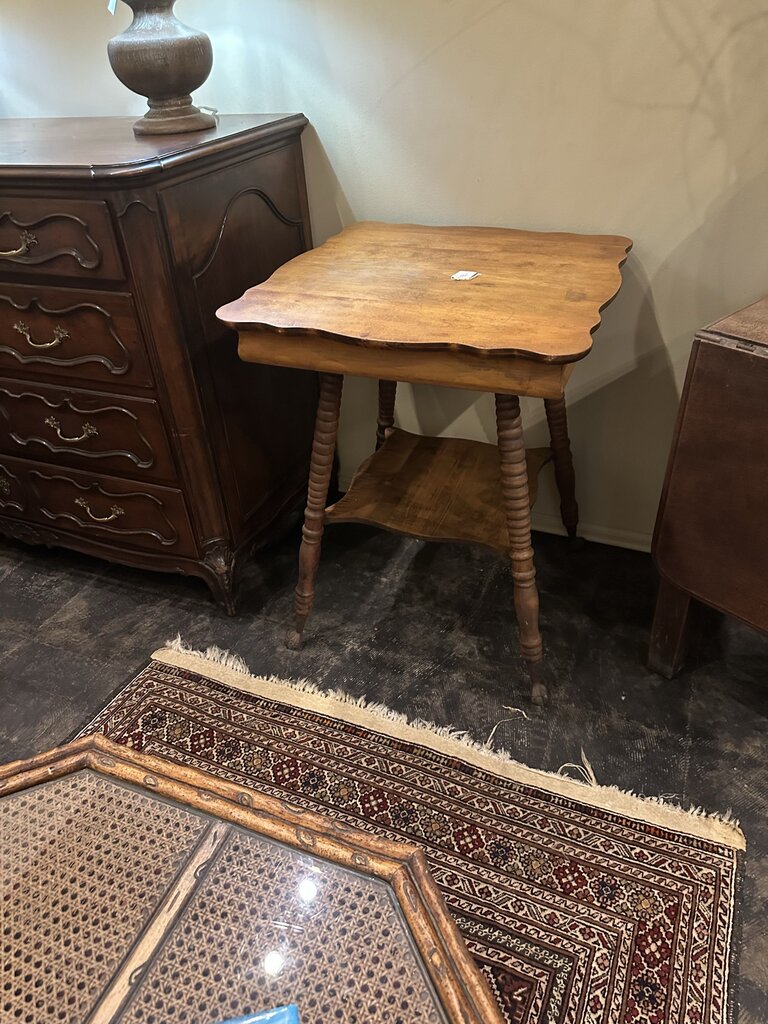 CLASSIC AMERICAN TWO TIER OAK PARLOR TABLE WITH BRASS BALL CLAW FEET C.1930'S