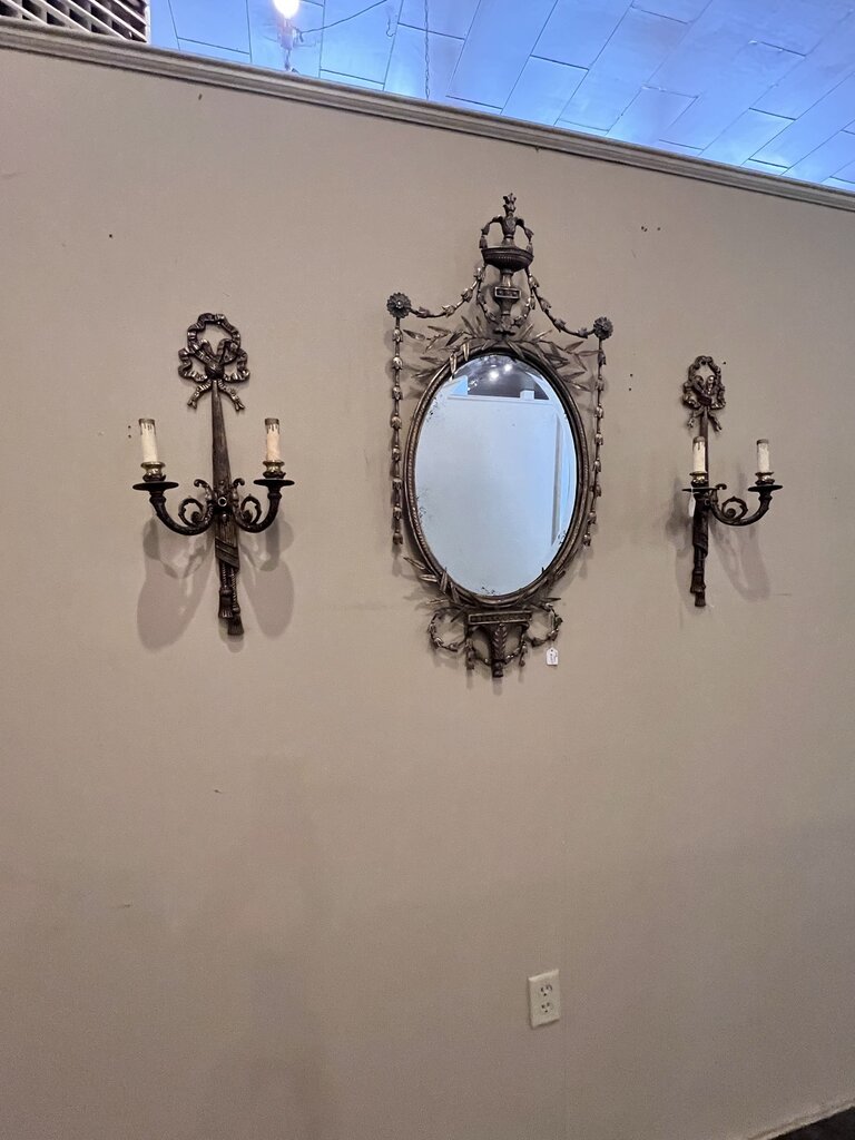 TWO LIGHT BURNISHED BRASS WALL SCONCES
