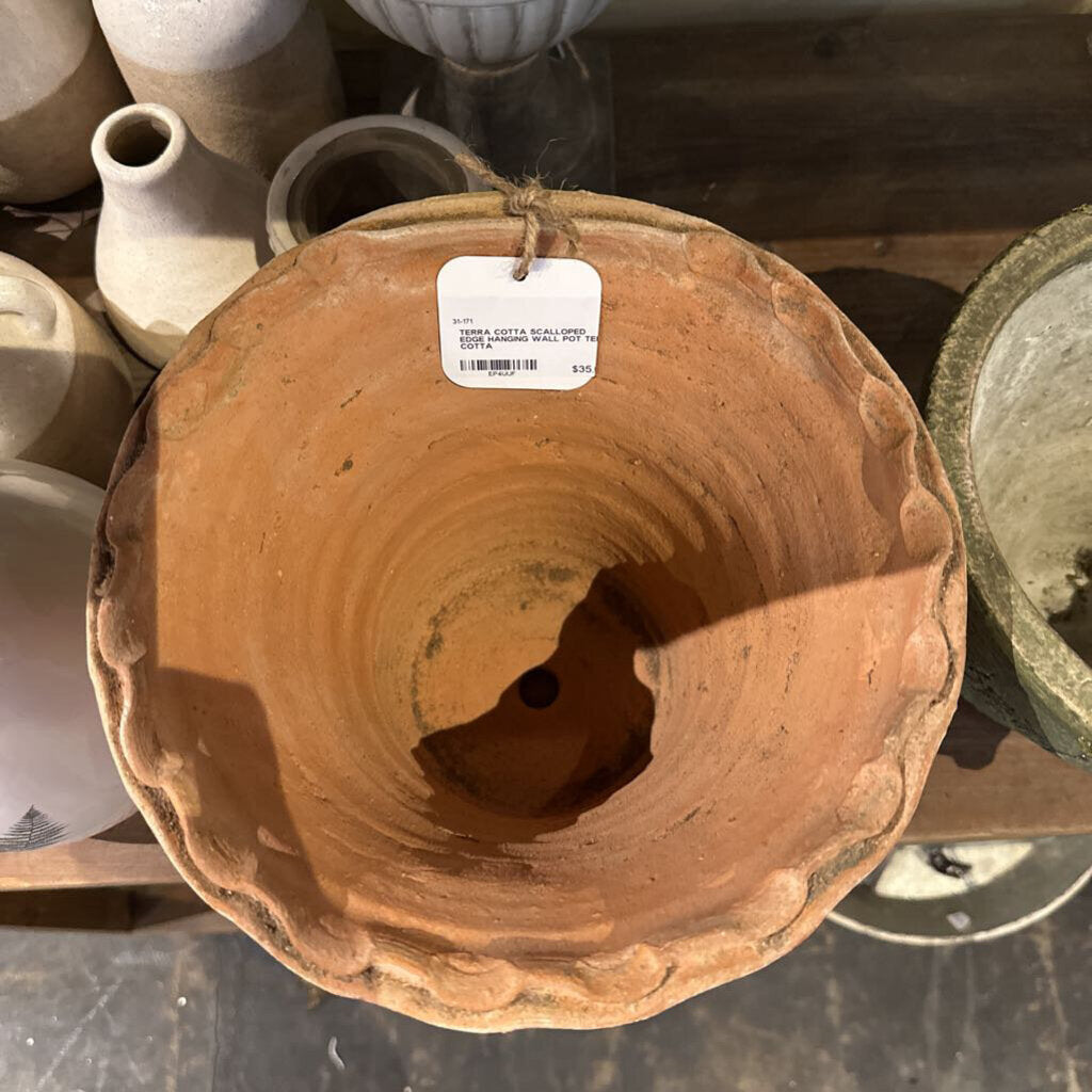 TERRA COTTA SCALLOPED EDGE HANGING WALL POT