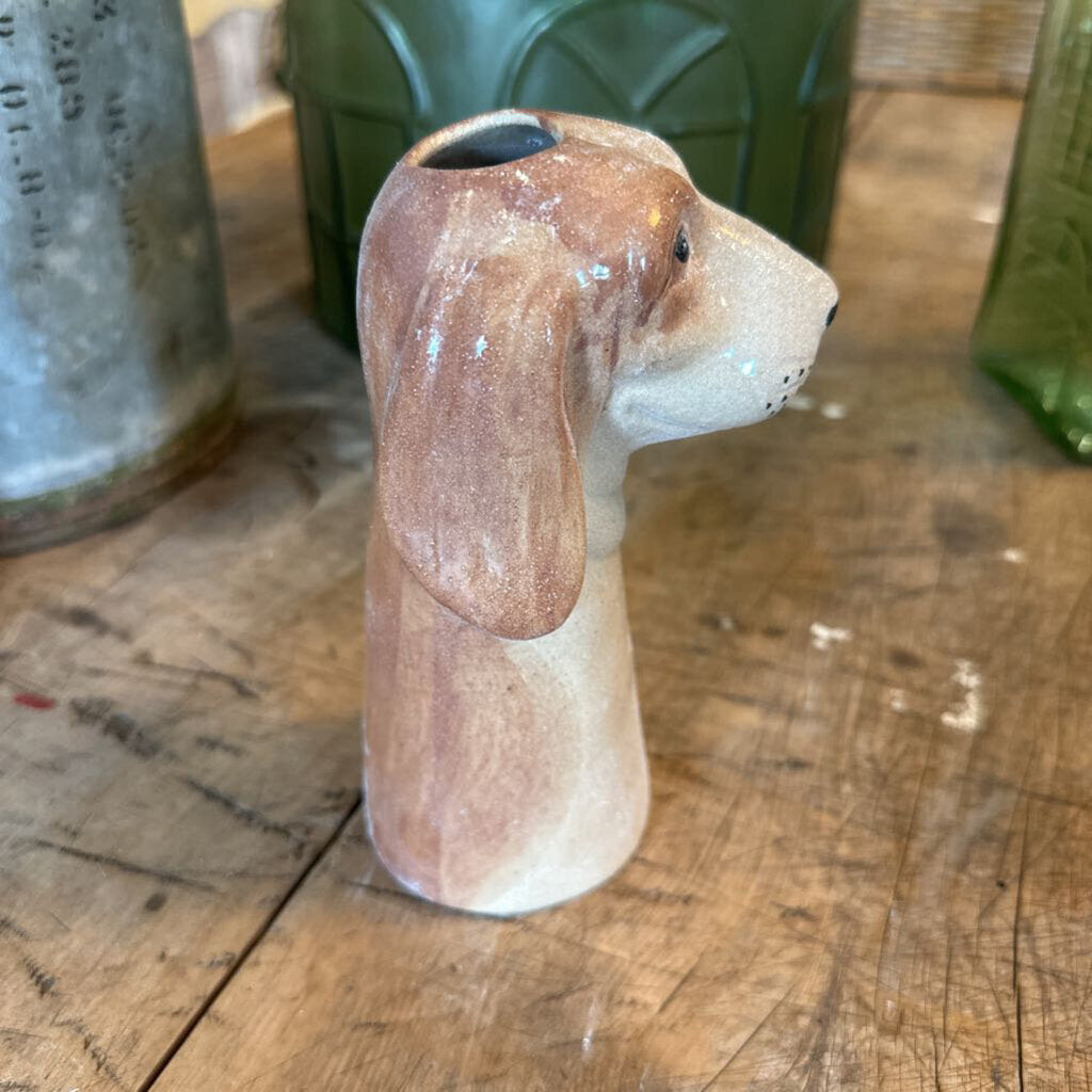 HAND PAINTED STONEWARE DOG VASE