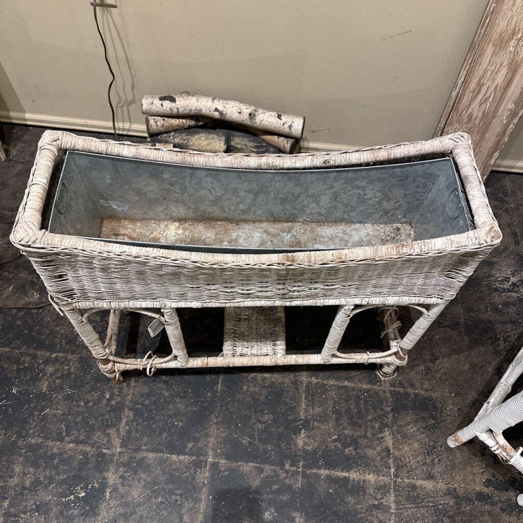 WICKER PLANTER WITH METAL INSERT- 1950'S