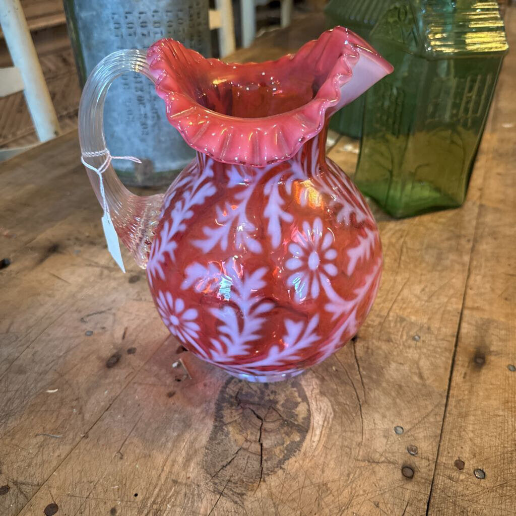 FERN AND FLOWER GLASS PITCHER