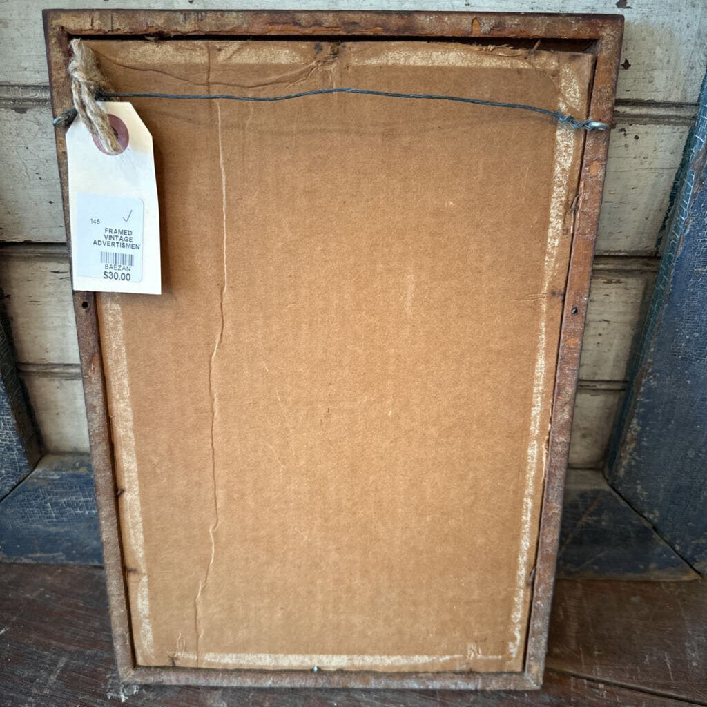 FRAMED VINTAGE 4 CARD ADVERTISEMENT