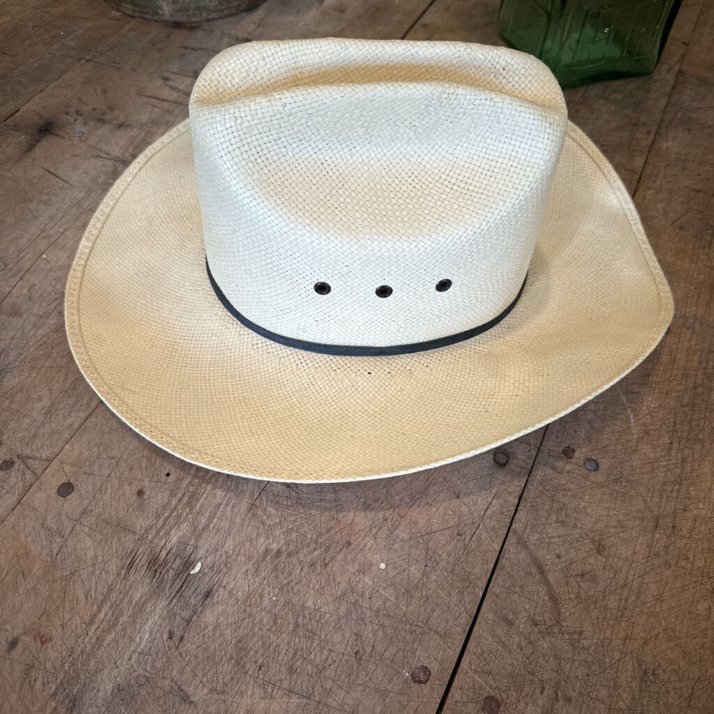 LADIES STRAW COWBOY HAT WITH FEATHER BAND