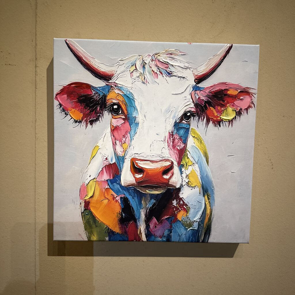 COLORFUL COW ON CANVAS