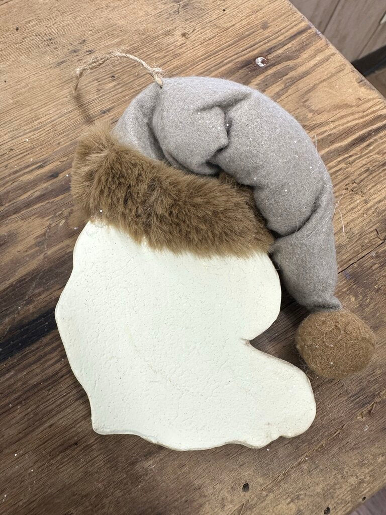 FUR TRIM HAT SANTA HEAD ORNAMENT