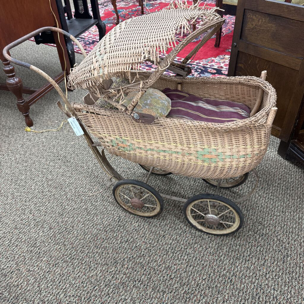 WICKER BABY DOLL STROLLER