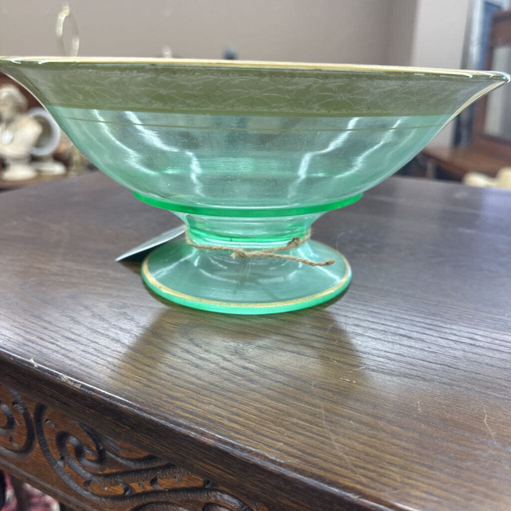 URANIUM GLASS BOWL WITH GOLD TRIM