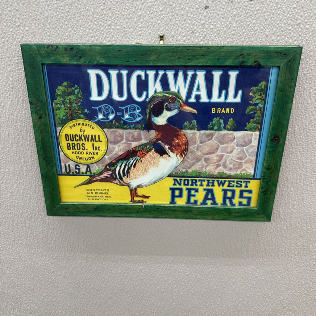 FRAMED "DUCKWALL BRAND" PEAR CRATE LABEL