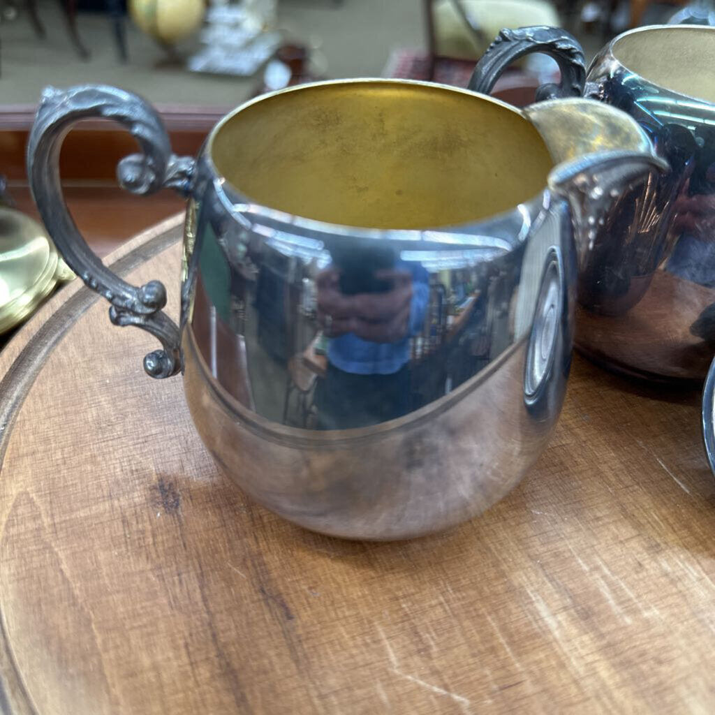SILVER PLATED CREAMER AND LIDDED SUGAR BOWL