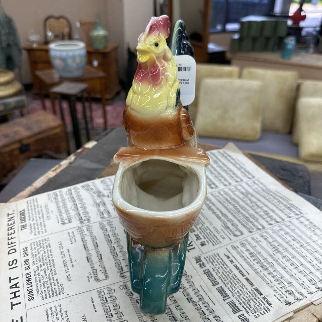 ROYAL COPLEY ROOSTER WITH WHEELBARROW PLANTER