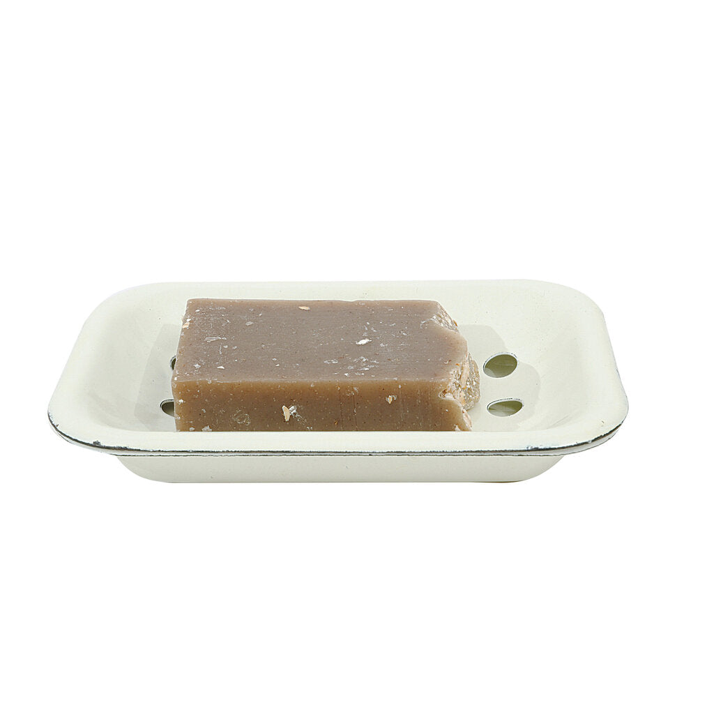 DISTRESSED ENAMEL SOAP DISH WITH TRAY