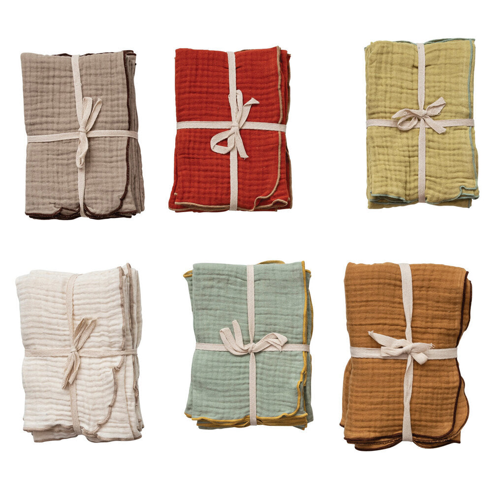 WOVEN COTTON DOUBLE CLOTH NAPKINS WITH CONTRAST STITCHED EDGE- SET OF 4