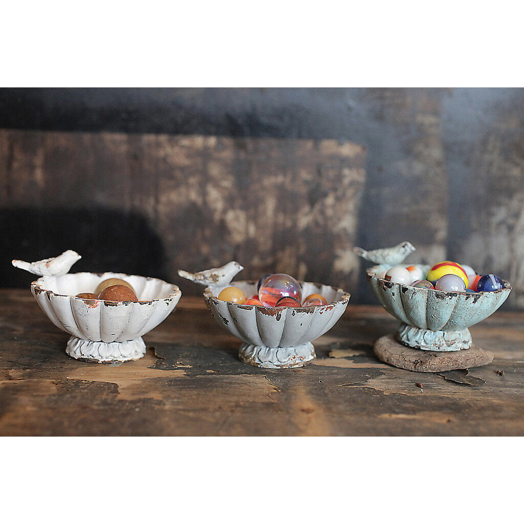 PEWTER BOWL WITH BIRDS