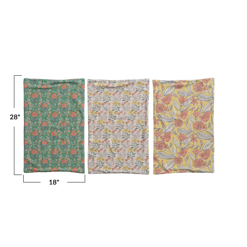 COTTON PRINTED FLORAL TEA TOWEL WITH TERRY BACK