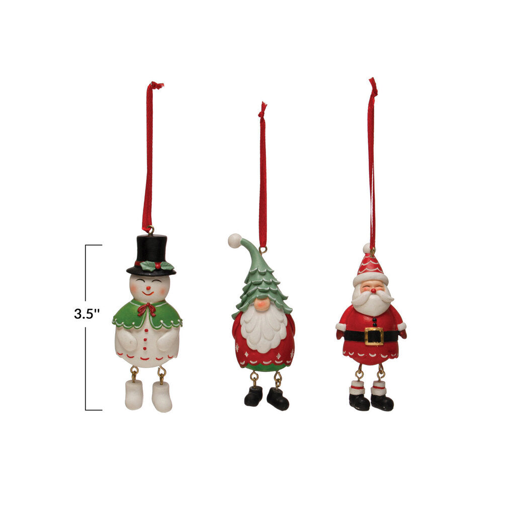 RESIN HOLIDAY ICON ORNAMENT WITH HANGING FEET