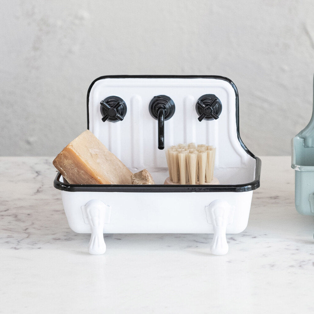 METAL SINK SHAPED SOAP DISH WITH FAUCET