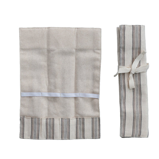 WOVEN COTTON ROLL-UP CUTLERY POUCH