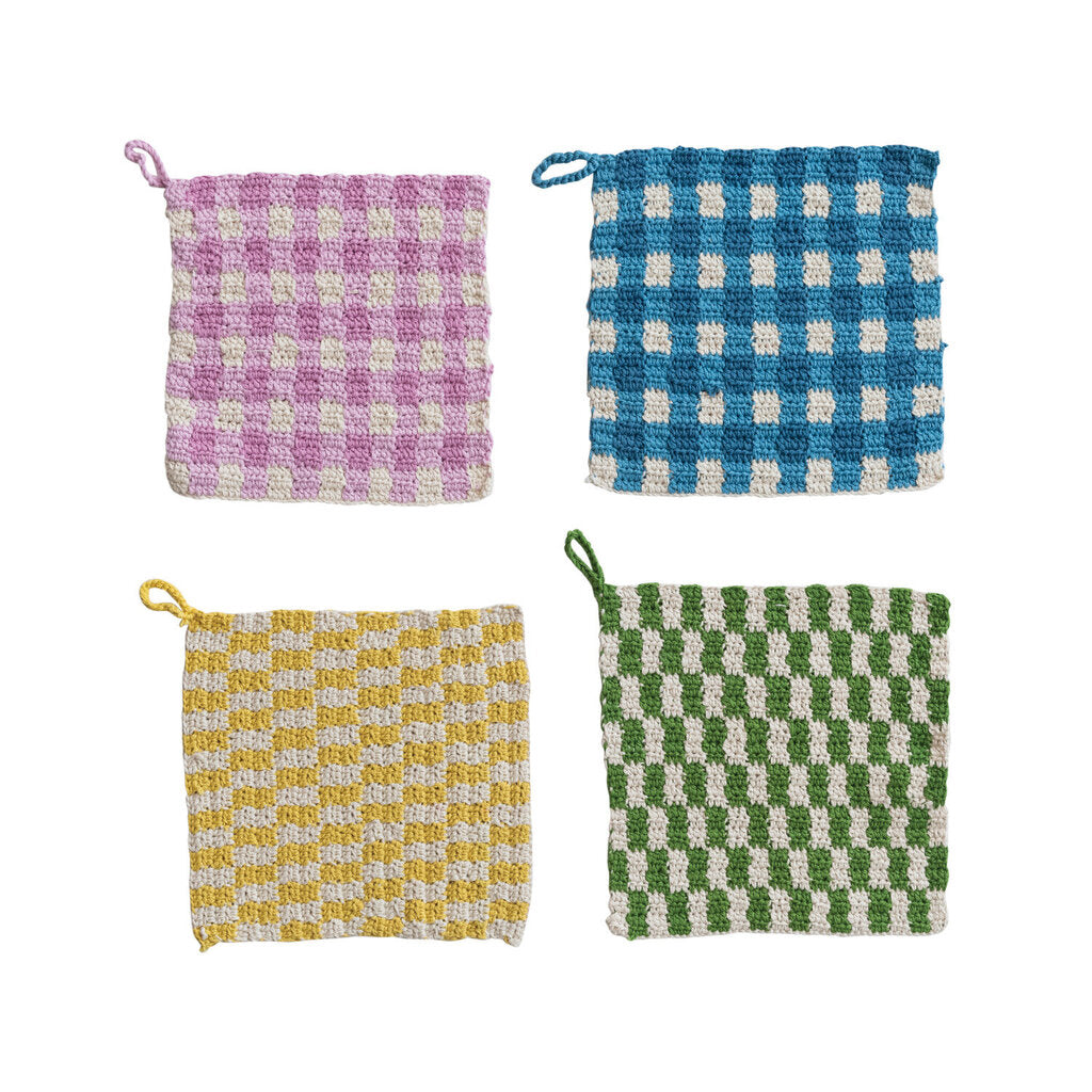 COTTON CROCHETED PLAID POT HOLDER