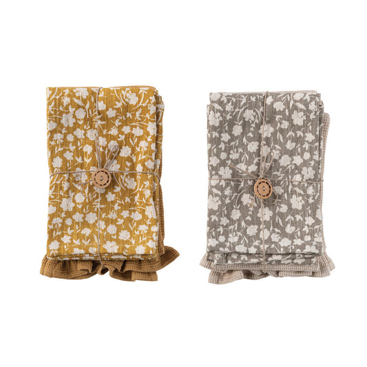COTTON SLUB PRINTED AND COTTON WAFFLE TEA TOWEL SET
