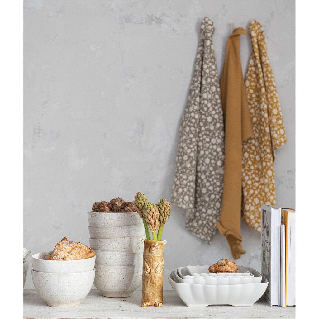 COTTON SLUB PRINTED AND COTTON WAFFLE TEA TOWEL SET