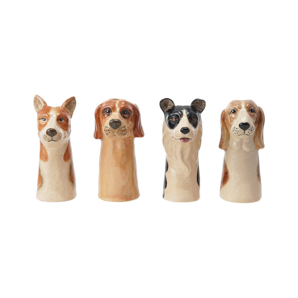HAND PAINTED STONEWARE DOG VASE