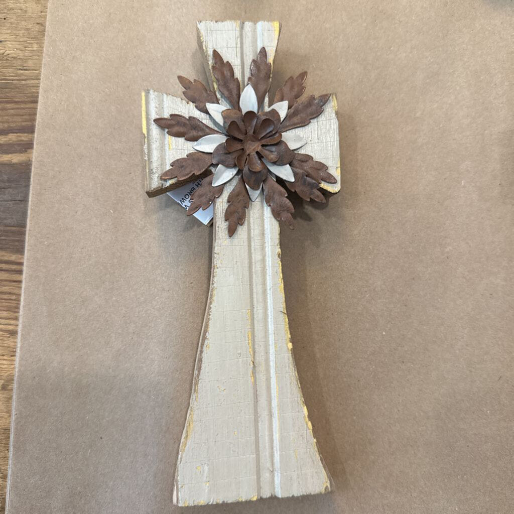 WOOD AND METAL CROSS WITH DESIGN