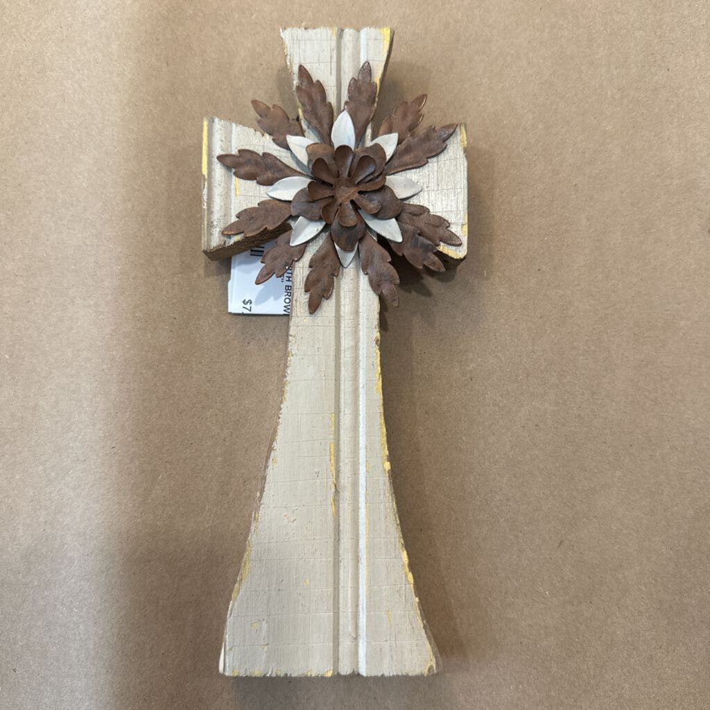 WOOD AND METAL CROSS WITH DESIGN