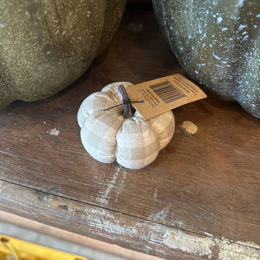 PLAID MINI PUMPKIN WITH PLASTIC STEM