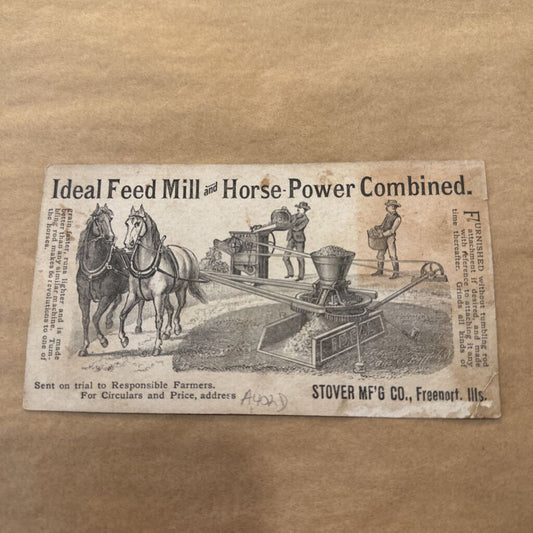 STOVER MFG CO AD CARD 1880'S