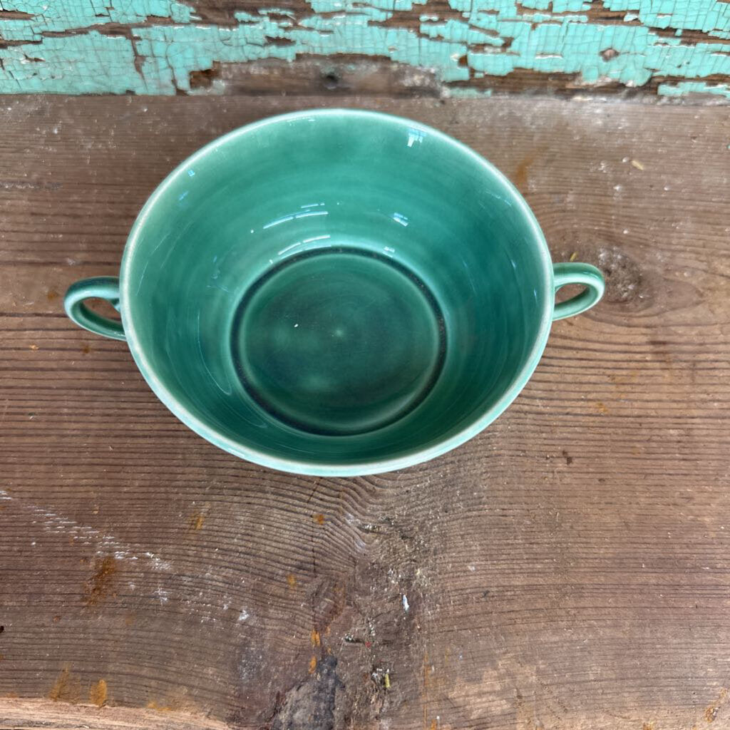 POTTERY BOWL WITH SCROLL HANDLES